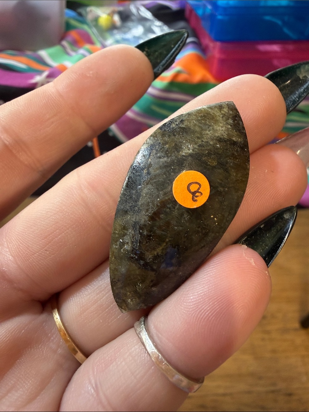 Labradorite Marquise Stone Cabochon - Dark Green Jewelry Component